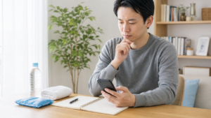 腰の違和感が続くときに相談先を考える様子