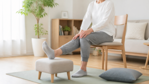椅子と足置きを使って膝の負担を軽くする工夫