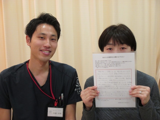 自律神経を整える施術をしてもらい、１回目で喉のつまり感が軽減しました