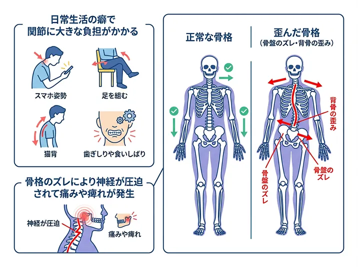 スマホ姿勢・足を組む・猫背が関節への負担増加